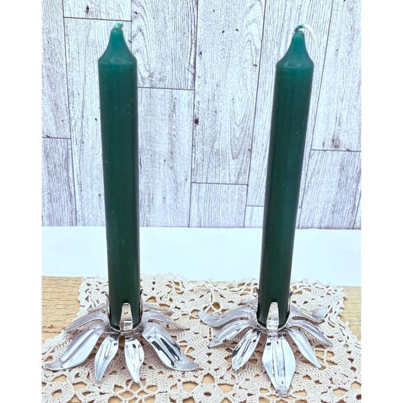 Pair Vintage Silver Tone Metal Poinsettia Flower Candle Holders - Picture 1 of 5